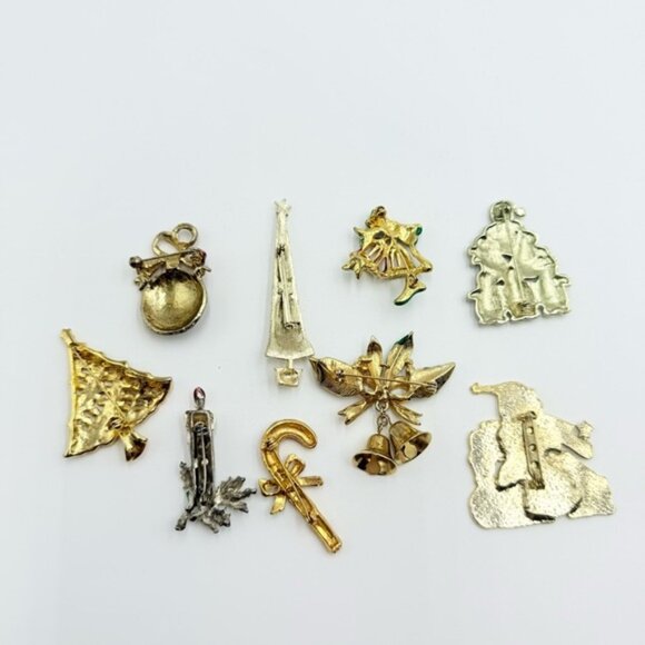 Vintage 9 Christmas Brooch Pin assortment Christmas Tree, Bells Candycane Lots - Picture 11 of 11